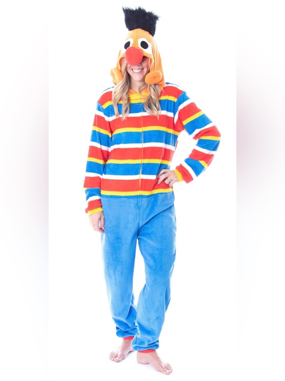 Sesame Street Ernie Multicolor Striped Plush Union Jumpsuit Costume Nightwear